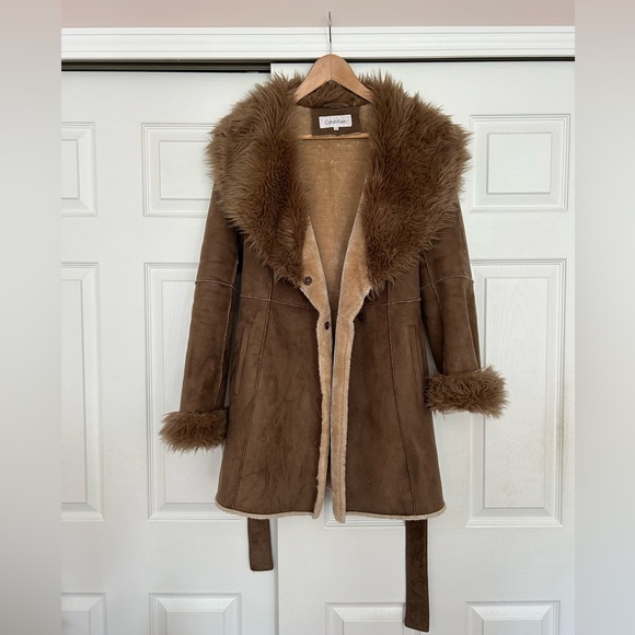Calvin Klein Suede & Faux Fur Coat - Picture 2 of 14